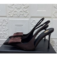 Saint Laurent heel 10cm silk slingback pumps dark brown 2025