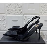 Saint Laurent heel 10cm silk slingback pumps black 2025