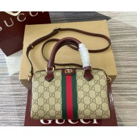 Gucci Ophidia small boston bag 841294 Beige and dark brown GG Monogram coated fabric red leather trim 2025