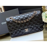 Chanel Original Quality Medium Classic Flap Bag 1112 in Sheepskin Black with Silver Hardware