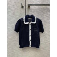 MIU MIU KNIT COTTON POLO SHIRT BLACK 2023
