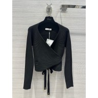 DIOR Black Wool Ribbed Knit Wrap-over Sweater 2023