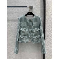 CHANEL green tweed jacket with pockets 2023