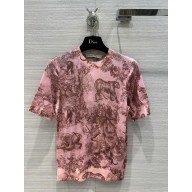 DIOR Pink and Gray Cotton and Linen Jersey with Toile de Jouy Sauvage Motif T-SHIRT 2023