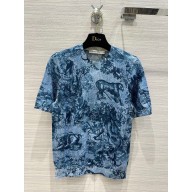 DIOR Blue Toile de Jouy Cotton and Linen Jersey T-SHIRT 2023