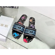 dior Black Multicolor Embroidered Cotton with Dior Pixel Zodiac Motif dway slides 2022