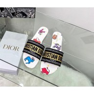dior White Multicolor Embroidered Cotton with Dior Pixel Zodiac Motif dway slides 2022