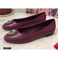 Dolce & Gabbana Leather Devotion Flats Slippers Burgundy 2021