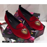 Dolce & Gabbana Velvet Devotion Loafers Slippers Red 2021