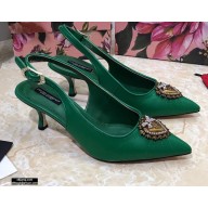 Dolce & Gabbana Heel 6.5cm Quilted Leather Devotion Slingbacks Green 2021