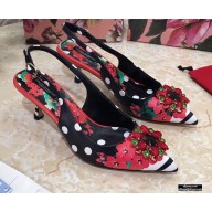 Dolce & Gabbana Heel 6.5cm Leather Print Slingbacks with Crystal Flower 03 2021