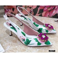 Dolce & Gabbana Heel 6.5cm Leather Print Slingbacks with Crystal Flower 02 2021