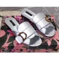 Dolce & Gabbana Leather Flat Sliders Silver With Baroque D&G Logo 2021