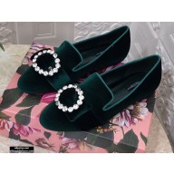 Dolce & Gabbana Velvet Crystals Loafers Slippers Dark Green 2021