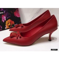 Dolce & Gabbana Thin Heel 6.5cm Leather Sicily Pumps Red 2021