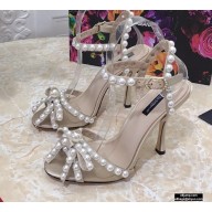 Dolce & Gabbana Heel 10.5cm Satin Sandals Beige with Pearl Application 2021