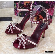 Dolce & Gabbana Heel 10.5cm Satin Sandals Burgundy with Pearl Application 2021