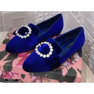 Dolce & Gabbana Velvet Crystals Loafers Slippers Blue 2021