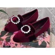 Dolce & Gabbana Velvet Crystals Loafers Slippers Burgundy 2021