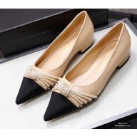 Chanel Heel 2cm Pearl Bow Grosgrain Ballerinas Beige 2021