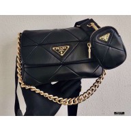 Prada System Nappa Leather Patchwork Shoulder Bag 1BD292 Black 2021