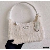 Prada Shearling Re-Edition 2000 Nylon Mini Hobo Bag 1NE515 White 2021