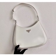 Prada Cleo Brushed Leather Shoulder Bag 1BC156 White 2021