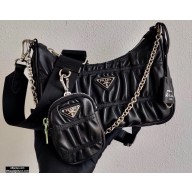 Prada Re-Edition 2005 Gaufré Embossed Leather Shoulder Hobo Bag 1BH204 Black 2021