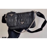 Prada Gaufré Embossed Leather Shoulder Bag 1BD289 Black 2021