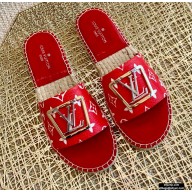 Louis Vuitton Monogram LV Square Espadrilles Slipper Sandals Red 2021