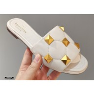 Valentino Quilted Calfskin Roman Stud Slide Sandals White 2021