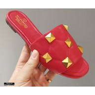 Valentino Quilted Calfskin Roman Stud Slide Sandals Red 2021