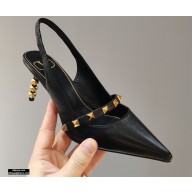 Valentino Sculpted Heel 7cm Rockstud Slingback Pumps Black 2021