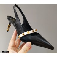 Valentino Sculpted Heel 7cm Rockstud Slingback Pumps Black/White 2021