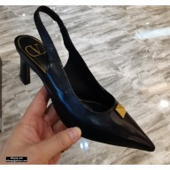 Valentino Heel 6.5cm Calfskin Roman Maxi Stud Slingback Pumps Black 2021