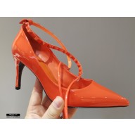 Valentino Heel 8cm Rockstud Slingback Pumps with Removable Strap Patent Orange 2021