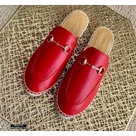 Gucci Leather Horsebit Espadrilles Slippers Red 2021