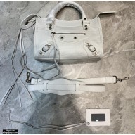 Balenciaga Classic City Mini Bag Crocodile Embossed Calfskin White/Silver