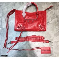 Balenciaga Classic City Small Bag with Logo Strap Red