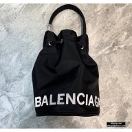 Balenciaga Wheel XS Drawstring Bucket Bag Nylon Black