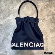 Balenciaga Wheel S Drawstring Bucket Bag Nylon Navy Blue