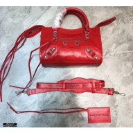 Balenciaga Classic Mini City Bag with Logo Strap Red