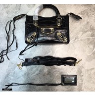 Balenciaga Classic City Mini Bag Crocodile Embossed Calfskin Black/Gold