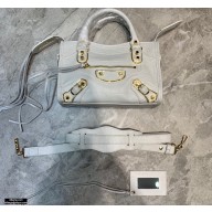 Balenciaga Classic City Mini Bag Crocodile Embossed Calfskin White/Gold