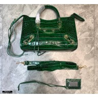 Balenciaga Classic City Small Bag Crocodile Embossed Calfskin Green/Gold