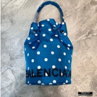 Balenciaga Wheel XS Drawstring Bucket Bag Nylon Polkadots Blue