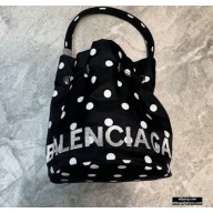 Balenciaga Wheel XXS Drawstring Bucket Bag Nylon Polkadots Black