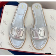 Valentino VLogo Signature Slide Sandals Silver 2021