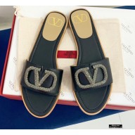Valentino VLogo Signature Slide Sandals Black/Crystals 2021