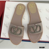 Valentino VLogo Signature Slide Sandals Camel/Crystals 2021